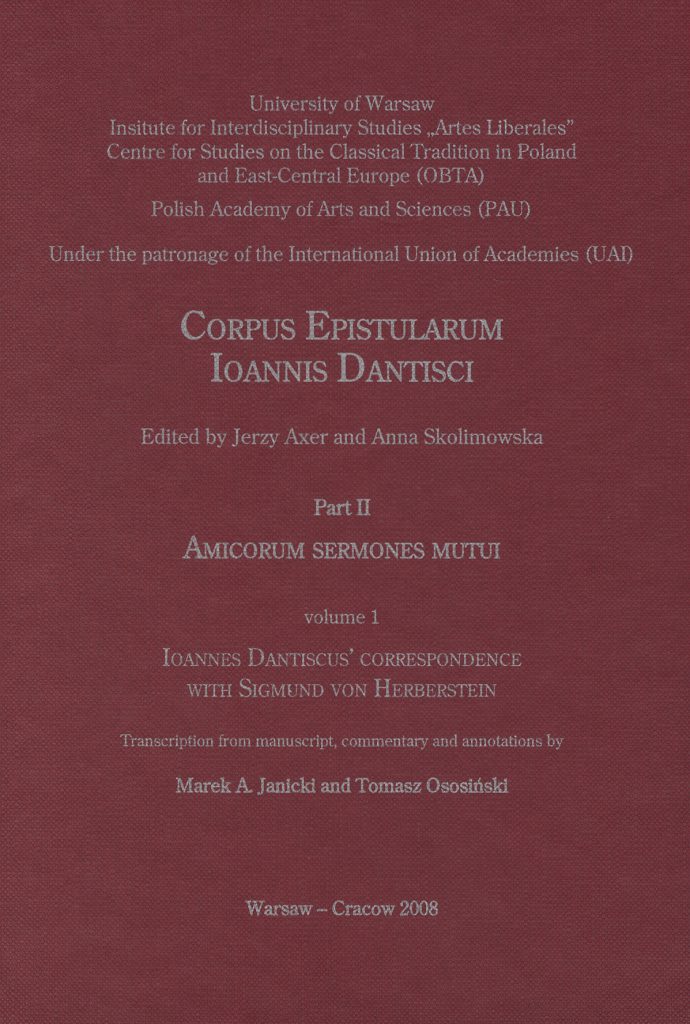 Epistulae Sigismundi de Herberstein et Ioannis Dantisci (Ioannes Dantiscus’ correspondence with Sigmund von Herberstein) okładka