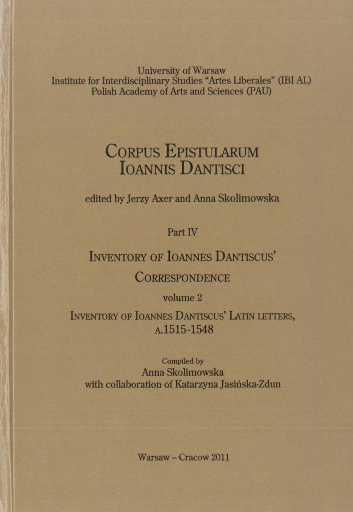 Book Cover: Inventory of Ioannes Dantiscus’ Latin Letters, a. 1515–1548