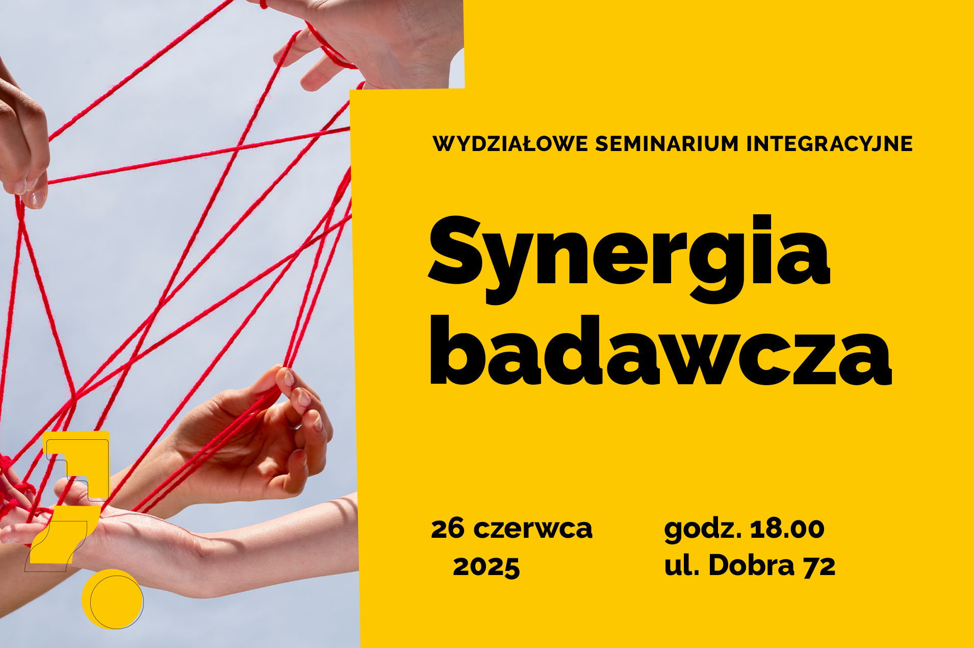 Grafika informująca o synergii badawczej, która odbędzie się 26 czerwca 2025 r.
