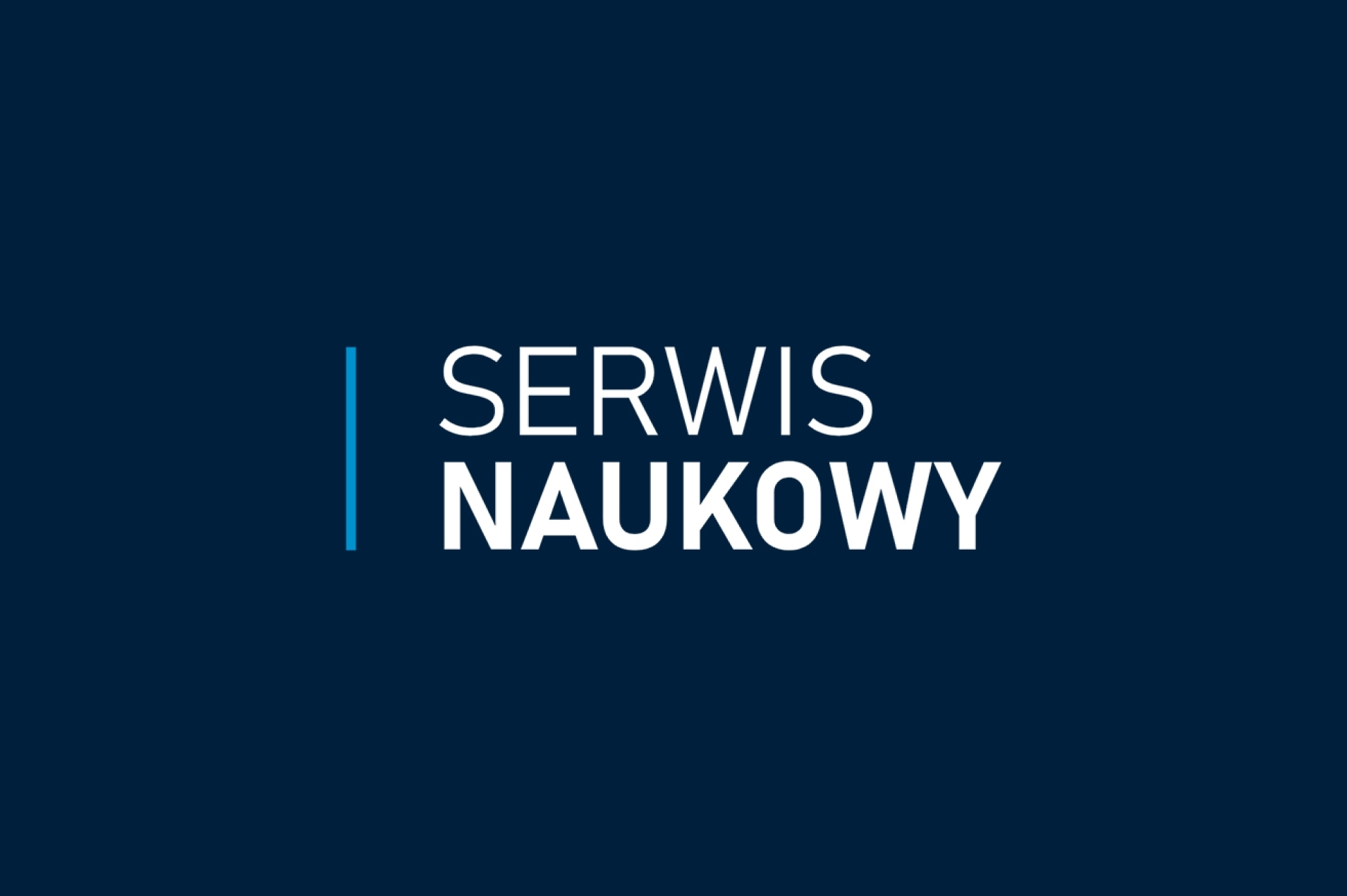 Grafika z napisem „Serwis Naukowy” na ciemnoniebieskim tle, z pionową jasnoniebieską linią po lewej stronie tekstu.